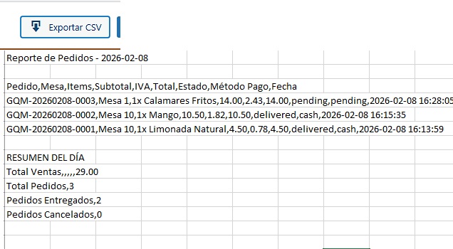 Boton de exportacion y ejemplo de archivo CSV generado